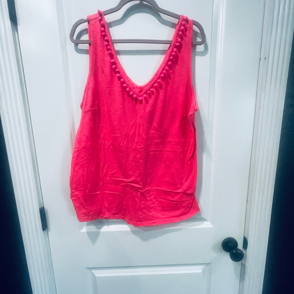 Lily Pulitzer bright pink sleeveless tank with pompom tassels, very cute & comfy